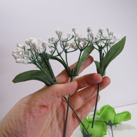 (5) lime green roses and (3) stems of baby's breath Faux Flowers - Picture 5 of 6